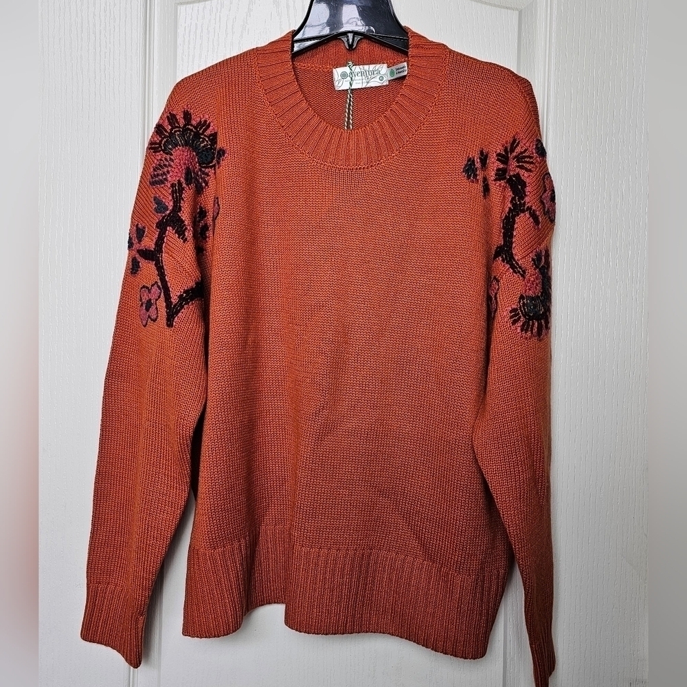 Aventura Clothing Misha Sweater Orange Embroidered Floral Merino Wool XL - Picture 5 of 16